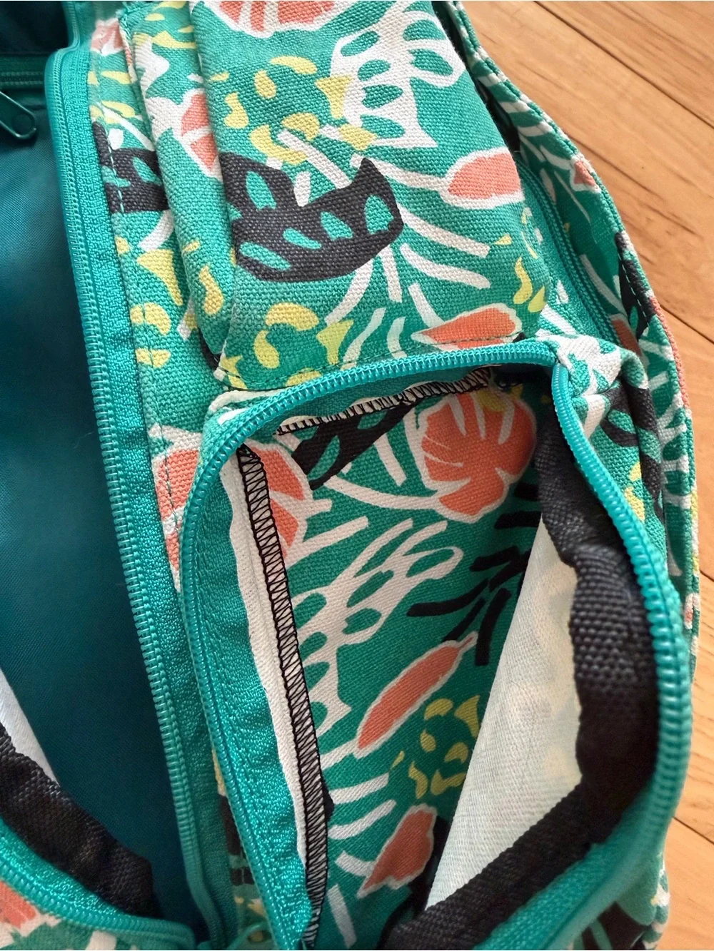 Kavu Teal Floral Rope Sling with Yellow Strap